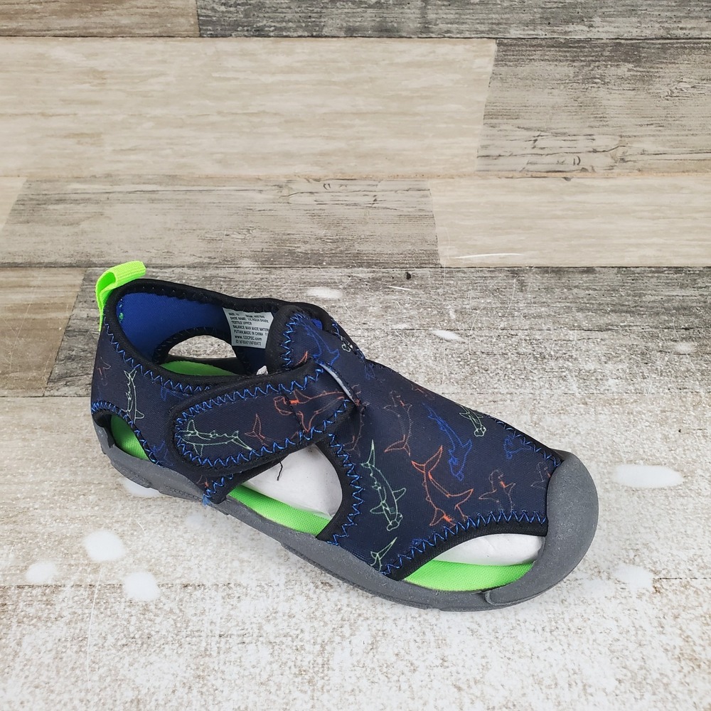 Mix No. 6 Lil Kids‎ Shoes Sz 11 Aqua Shark Water Comfort Hook & Loop Round Toe